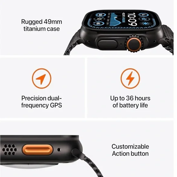 Apple Watch Ultra 2(GPS + Cellular, 49MM) - Black case Black Ocean Band Renewed - Picture 2 of 11